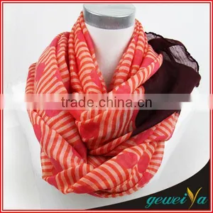 Voile Printed Stripe And Dot Women Scarf thumbnail-1