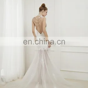 EB2596 Newest Arrival Beautiful Applique Short Wedding Dress With Long Tulle Transparent Skirt thumbnail-2