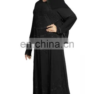 Women's 2017 Umbrella Style Burkha Abaya With Black Diamond Stone Work And Chiffon Scarf (Islamic Wear thumbnail-4