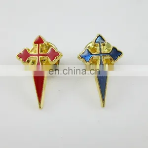 Gold Plated Red and Royal Blue Saint James Crusader Cross Brooches Lapel Pin thumbnail-1