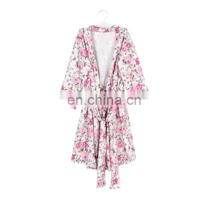 Pink Flower Mommy Robe for Maternity Nursing Robe Bridesmaid Kimono Sleepwear thumbnail-1