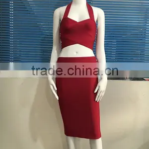 Summer Dress Wholesale 2016 New Halter Olive Wine Two Piece Set Sey Bodycon Women Bandage Dress Bandage Bodycon Women Wearing thumbnail-1