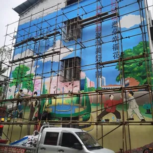 High - Altitude Wall Painting and Graffiti in High - Wall in Kashgar, Xinjiang. Hand - Painted Wall Graffiti Murals on Cooling Towers, Cooling Water Towers and Chimneys. Power Plant Beautification thumbnail-3