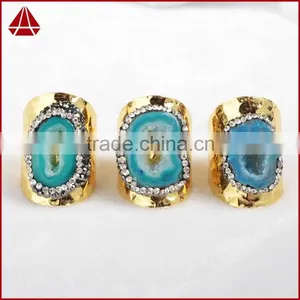 Wholesale Crystal Rhinestone Paved Gemstone Rings Adjustable Size Oval Shape Gemstone Rings thumbnail-6