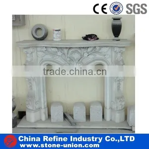 Indoor Flower Carved Pillar Cream Travertine Stone Freestanding French Fireplace Mantels thumbnail-1