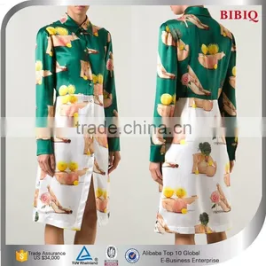 Button Front Dresses Pakistani Long Shirt Dresses Green and White Wedding Dress Two Contrast Color Fashion Dresses thumbnail-1
