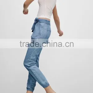 Hot Trendy Women High Waist Pockets Bow Sashes Denim Jeans Harem Pants Trousers thumbnail-3
