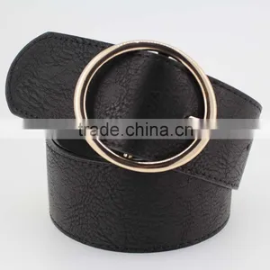 Women's Fashion Belt With Black PU Leather & Gold Circle Buckle in Chinese Factory thumbnail-3