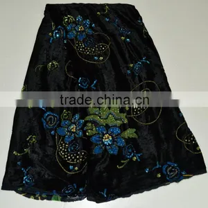 Elegant Style High Quality Flower Embroidery Velvet Lace Fabrics Wholesale thumbnail-1