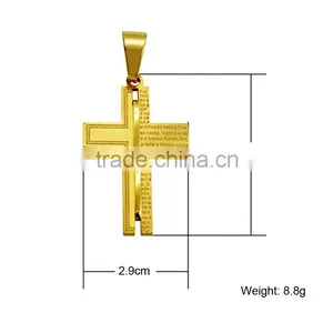 Fashion Gold Plated Jewelry Stainless Steel Scriptures Cross Necklace Pendant thumbnail-3