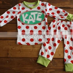 Children Christmas Pajamas/organic Cotton Pajamas Red&green Dot&stripe thumbnail-2