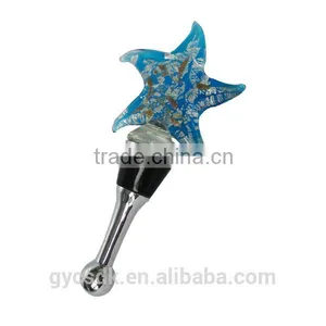 Gold Sand and Silver Foil Starfish Shaped Colorful Murano Glass Wine Stopper for Gifts thumbnail-4