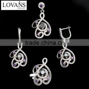 925 Silver Jewelry Wholesale Amethyst Earrings Zircon Jewelry Set Heart TZ-0169 thumbnail-6