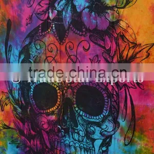Hippie Twin Skull Tie & Dye Wall Art Boho Cotton Wall Hanging Home Decor Tapestry thumbnail-4