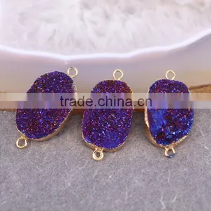 White AB Quartz Stone Connector Druzy Beads, Round Shape Gold Plated Agate Titanium Drusy Beads Gem Stone Jewelry thumbnail-1