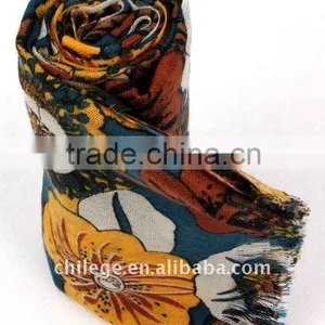 High Quality Mercerized Wool Floral Printed Scarfs thumbnail-1