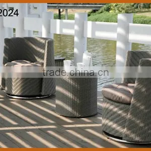 4 Pieces Rattan Swivel Sofa Set Coffee Table Set thumbnail-1