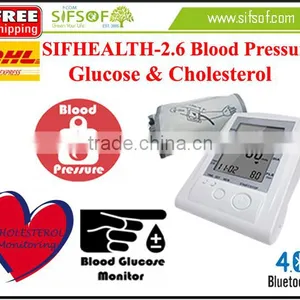 SIFHEALTH-2.6 Blood Pressure, Glucose and Cholesterol Test Meter, Glucose Meter, Bluetooth Glucometer For Family Care thumbnail-1