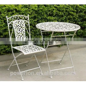POWERLON Vintage Folding Table Antique White Wrought Iron Antirust Outdoor Table thumbnail-3