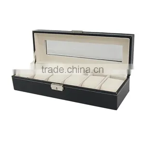 Store More Watch Box Large 12 Mens Black Leather Display Glass Top Jewelry Case Organizer thumbnail-2