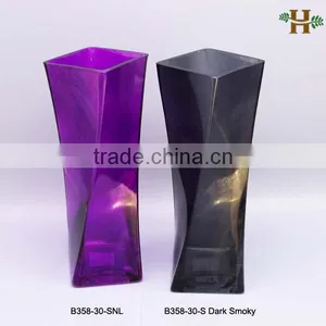 Hebei Factory Square Flower Vase Colored Glass Decorative Vase thumbnail-2