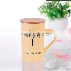 Hot Sale Stoneware Mug With Bamboo Lid,beautiful Tree Design Ceramic Mug With Bamboo Lid and Handle thumbnail-3