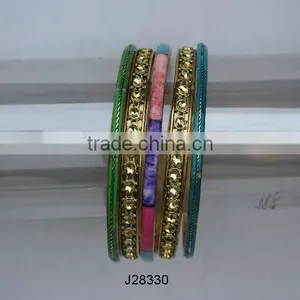 Multi Colour Bone Mosaic 5 Pcs Set Bracelet on Brass Base thumbnail-1