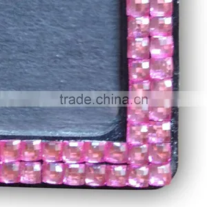 ID Holder With Pink Gem, High Quality Promotion Gift PU Leather Badge Holder With Crystal Gem Decoration thumbnail-5