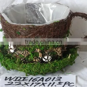 Decorative Moss and Sisal Flower Pot With Handle Material Moss,sisal, Grass,cornhusk thumbnail-2