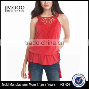 MGOO Hot Selling Girls Sexy Sleeveless Top Sewn With Lace Modern Women Fashion Tops thumbnail-1