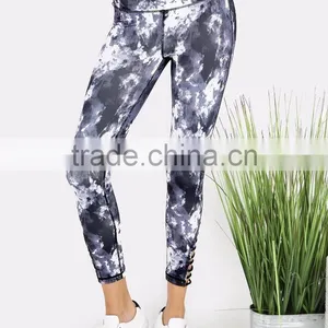 New Design Cut Out Women Fitness Joggers NAVY 95% Polyester 5% Spandex Custom Digital Print Jogging Skinny Pants thumbnail-2