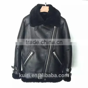 2016 New Fashion Women Winter Sheepskin + Sheep Fur Genuine Leather Jackets Lady Motorcycle Red Black Coat Outerwear Hot Sale thumbnail-2