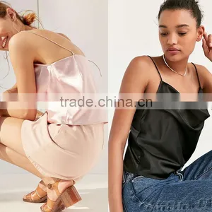 Loose Fit Soft Silk Cowl Neck Spaghetti Straps Open Square Back Halter Top Cami thumbnail-5