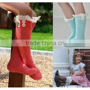 Fashion Winter Autumn Warm Kids Trendy Knitted Button Lace Leg Warmers Trim Boot Cuffs Baby Girl Tube Baby Socks thumbnail-1