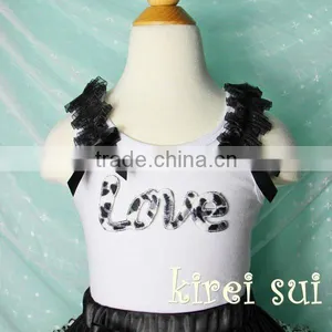 Girls White Tank Top With Black Leopard Love thumbnail-1