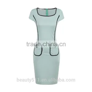 Women Cross Lace Up Deep Blue-white Strip Pack Hips Sexy Pencil Dress Short Sleeve Night Club Bandage Dress SD50 thumbnail-4