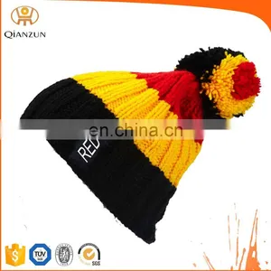 Custom Beanie Logo Red Hat With Yellow Stripe thumbnail-3