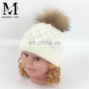 Best-selling Unisex Wholesale Striped Real Fur Pompom Baby Beanie Hat thumbnail-2