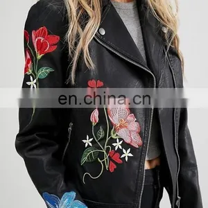 2017 Fashion Factory Price Ladies Embroider Jacket Women Clothing Pu/polyester Leather Jacket thumbnail-4