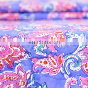 Indian New Hand Block Cotton Fabric Crafting Dressmaking Sewing Fabric By Meter thumbnail-2