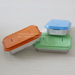 Aluminum Foil Airline Food Packing Container With Colorful Lids thumbnail-2