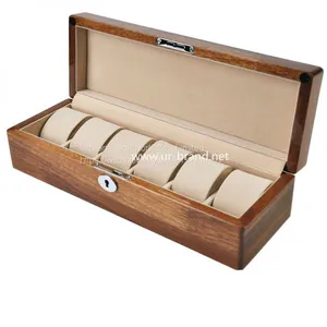 6 Slot Wooden Watch Box PU Leather Display Case Organizer Glass Jewelry Storage Box thumbnail-2