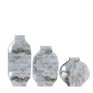 Marble Applique Countryside Style Flat Grey Gold Ceramic Vase For Coffee Shop Decor thumbnail-5