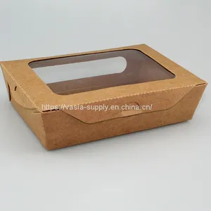 900ml Food Packaging Kraft Paper Salad Box With PLA Material Window- Takeaway Kraft Paper Salad Lunch Box thumbnail-1