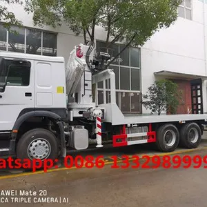 HOT SALE! Cheapest Price SINO TRUK HOWO 6*4 RHD 14tons Flatbed Truck With Knuckle Crane Boom for Sale thumbnail-3