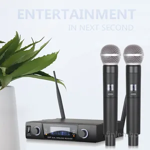 2021 Professional Handheld Cordless Dual Multi Channel Vocal Mic BT Wireless Microphone for Karaoke Streaming thumbnail-2