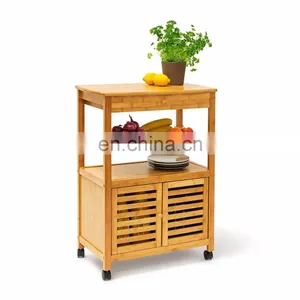 Bamboo Wooden Trolley Cart Cabinet Storage Trolley With Wheels Kitchen Furniture thumbnail-1