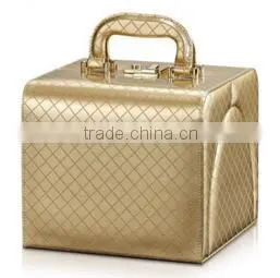 High Quality Gold Leather Beauty Cosmetic Case,hard Side Cosmetic Jewelry Box Case,leather Jewelry Display Case thumbnail-3