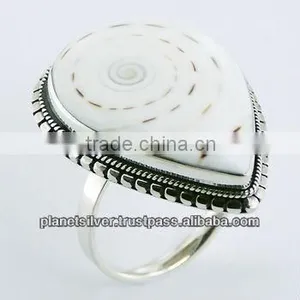 White Conch Shell Drop Shaped Ornate 925 Sterling Silver Ring thumbnail-1