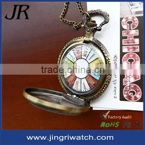 Antique Pocket Watch Necklace Colorful Big Face Watches Vintage Alloy Pocket Watch With Lid thumbnail-2
